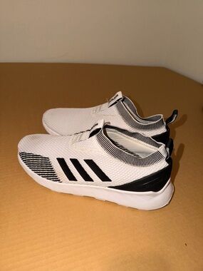 adidas White and Black Knit Slip-On Sneakers